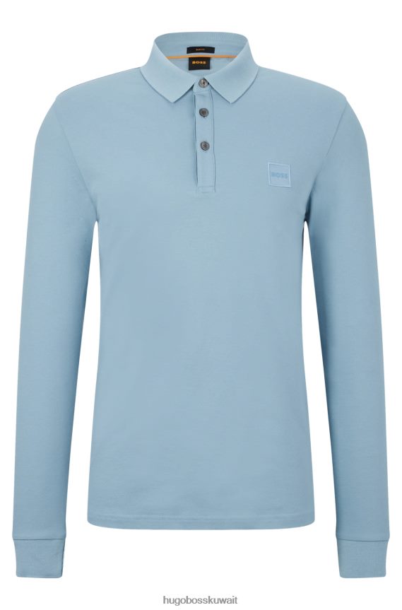4TFNJN1960 أزرق فاتح Hugo Boss قميص بولو هوغو أزرق فاتح بأكمام طويلة وقصة ضيقة مع رقعة شعار