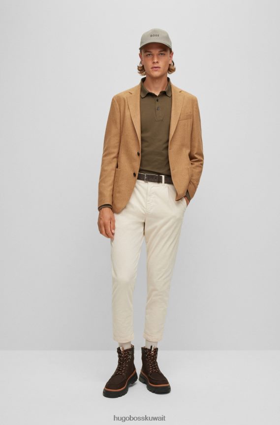 4TFNJN1961 أخضر غامق Hugo Boss قميص بولو هوغو أخضر داكن بأكمام طويلة وقصة ضيقة مع رقعة الشعار