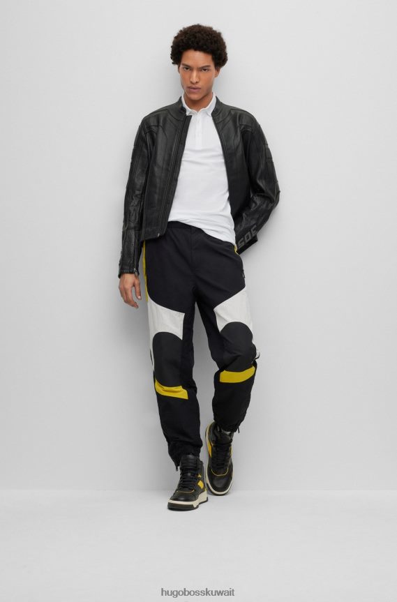 4TFNJN1962 أبيض Hugo Boss قميص بولو هوغو بأكمام طويلة وقصة ضيقة مع رقعة شعار باللون الأبيض