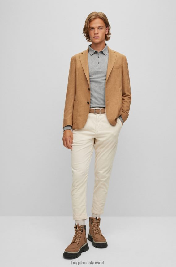 4TFNJN1963 رمادي فاتح Hugo Boss قميص بولو بقصة ضيقة وأكمام طويلة مع رقعة شعار باللون الرمادي الفاتح