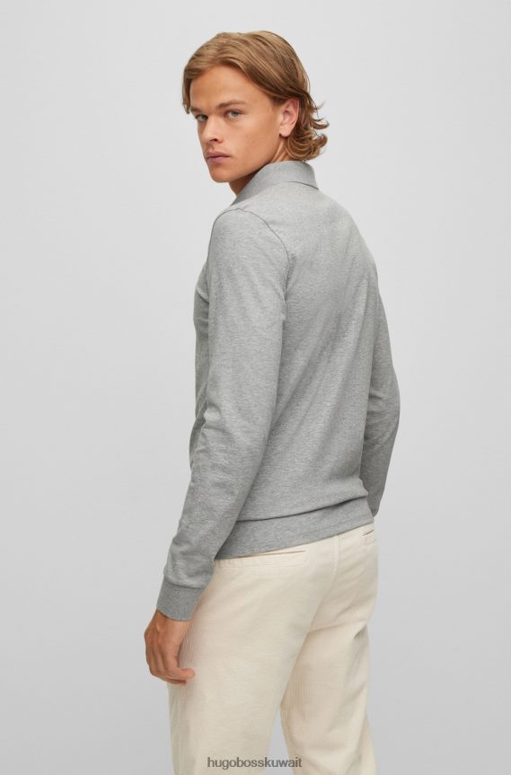 4TFNJN1963 رمادي فاتح Hugo Boss قميص بولو بقصة ضيقة وأكمام طويلة مع رقعة شعار باللون الرمادي الفاتح