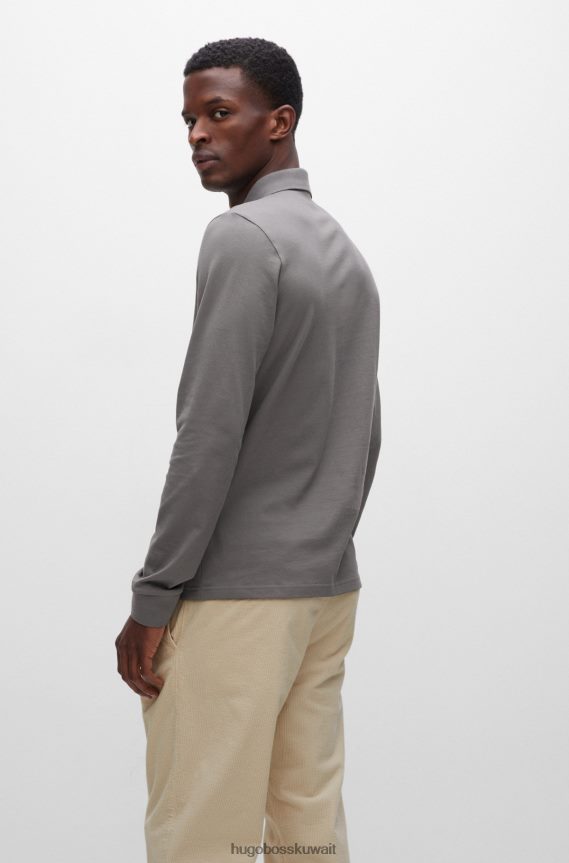4TFNJN1964 الرمادي الداكن Hugo Boss قميص بولو رمادي داكن بأكمام طويلة وقصة ضيقة مع رقعة شعار Hugo