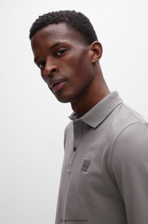 4TFNJN1964 الرمادي الداكن Hugo Boss قميص بولو رمادي داكن بأكمام طويلة وقصة ضيقة مع رقعة شعار Hugo