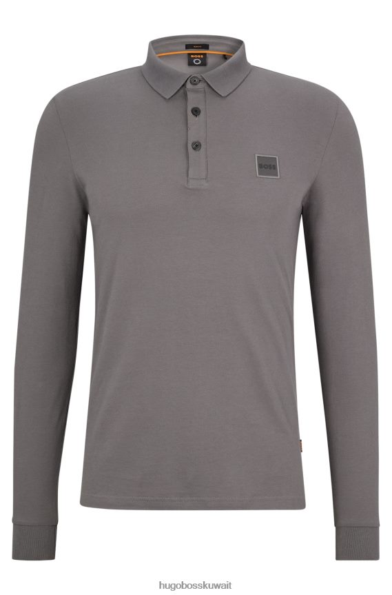 4TFNJN1964 الرمادي الداكن Hugo Boss قميص بولو رمادي داكن بأكمام طويلة وقصة ضيقة مع رقعة شعار Hugo