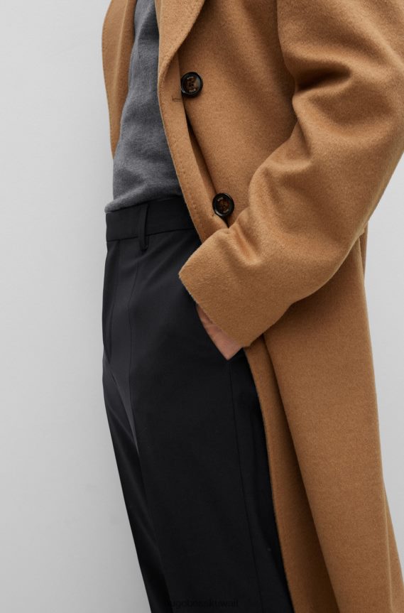 4TFNJN1966 أسود Hugo Boss بنطال Hugo أسود بقصة عادية من الصوف البكر المطاطي