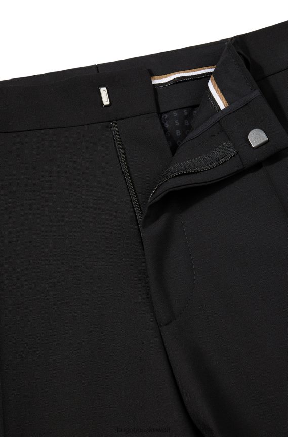 4TFNJN1966 أسود Hugo Boss بنطال Hugo أسود بقصة عادية من الصوف البكر المطاطي