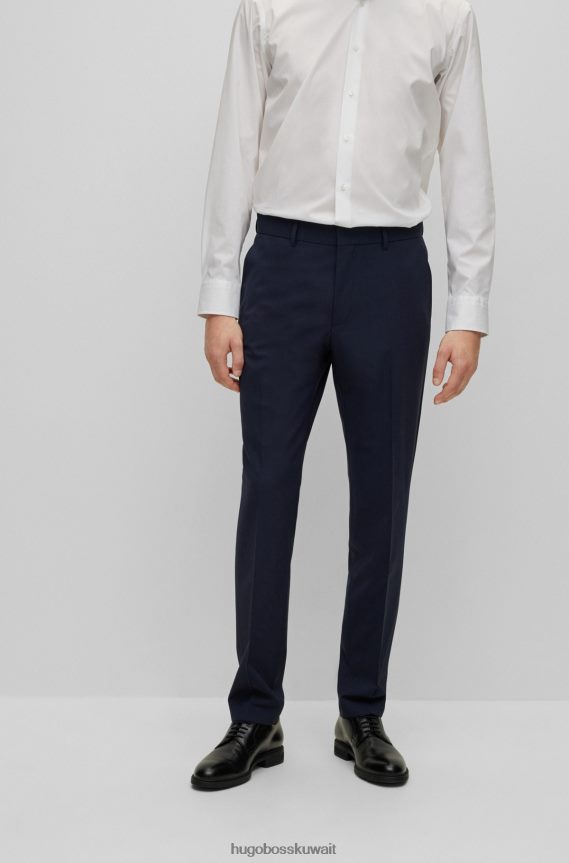 4TFNJN1967 أزرق غامق Hugo Boss بنطلون Hugo باللون الأزرق الداكن ذو المقاس العادي من الصوف البكر المطاطي