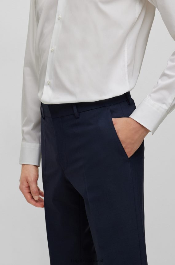 4TFNJN1967 أزرق غامق Hugo Boss بنطلون Hugo باللون الأزرق الداكن ذو المقاس العادي من الصوف البكر المطاطي