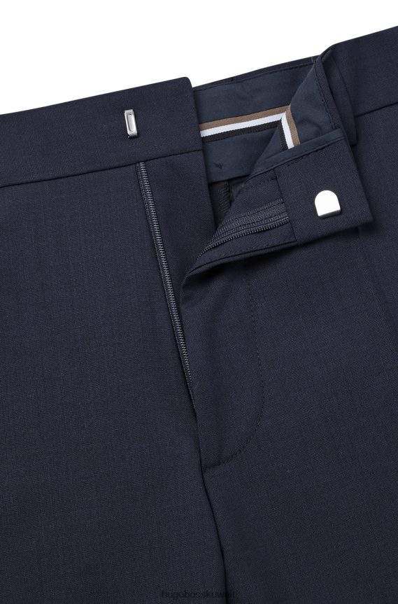 4TFNJN1967 أزرق غامق Hugo Boss بنطلون Hugo باللون الأزرق الداكن ذو المقاس العادي من الصوف البكر المطاطي