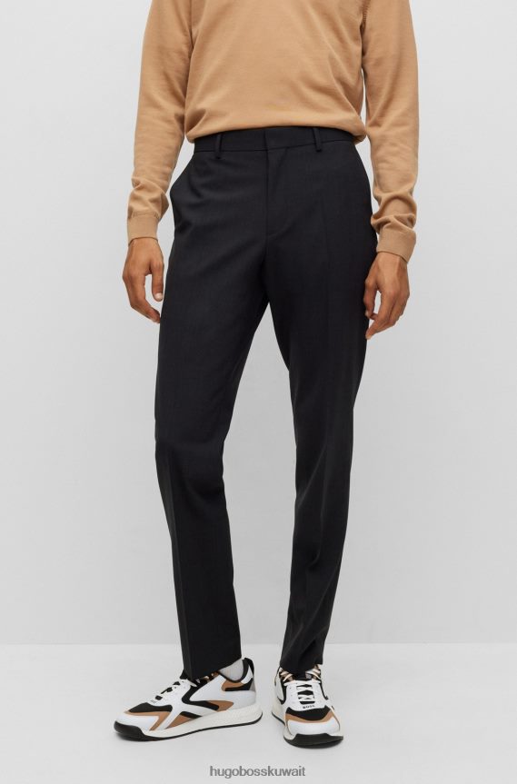4TFNJN1968 الرمادي الداكن Hugo Boss بنطال هوغو ذو قصة عادية من الصوف البكر المطاطي باللون الرمادي الداكن