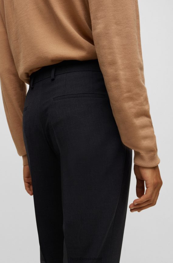 4TFNJN1968 الرمادي الداكن Hugo Boss بنطال هوغو ذو قصة عادية من الصوف البكر المطاطي باللون الرمادي الداكن