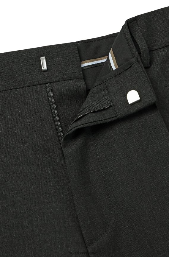 4TFNJN1968 الرمادي الداكن Hugo Boss بنطال هوغو ذو قصة عادية من الصوف البكر المطاطي باللون الرمادي الداكن