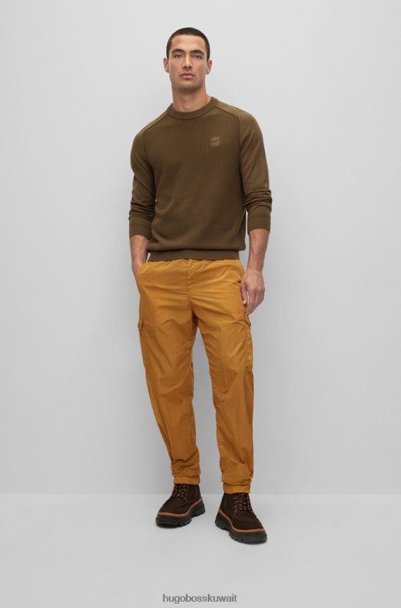 4TFNJN1969 أخضر غامق Hugo Boss سترة من القطن والكشمير ذات هيكل مختلط مع ملصق منسوج باللون الأخضر الداكن