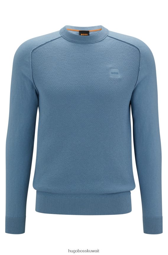 4TFNJN1970 أزرق Hugo Boss سترة زرقاء من القطن والكشمير ذات هيكل مختلط مع ملصق هوغو المنسوج