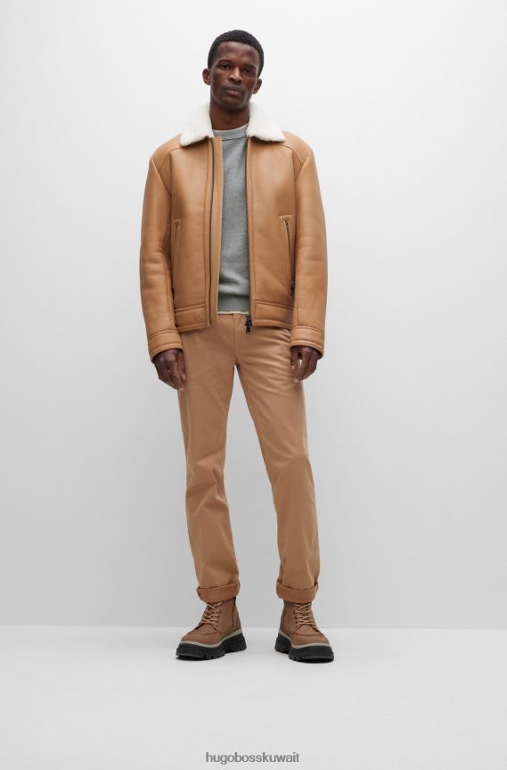 4TFNJN1971 رمادي فاتح Hugo Boss سترة من القطن والكشمير ذات هيكل مختلط مع علامة هوغو المنسوجة باللون الرمادي الفاتح