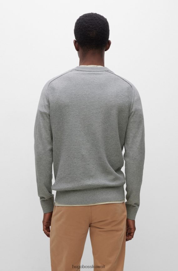 4TFNJN1971 رمادي فاتح Hugo Boss سترة من القطن والكشمير ذات هيكل مختلط مع علامة هوغو المنسوجة باللون الرمادي الفاتح