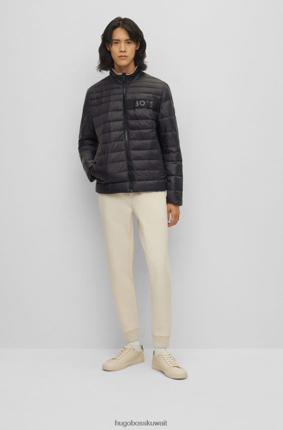 4TFNJN1972 أسود Hugo Boss سترة هوغو سوداء مبطنة مقاومة للماء مع شريط شعار ثلاثي الأبعاد