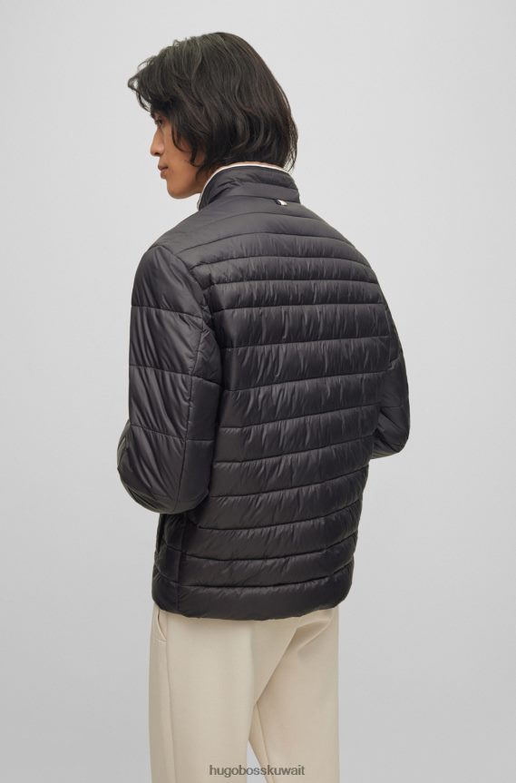 4TFNJN1972 أسود Hugo Boss سترة هوغو سوداء مبطنة مقاومة للماء مع شريط شعار ثلاثي الأبعاد