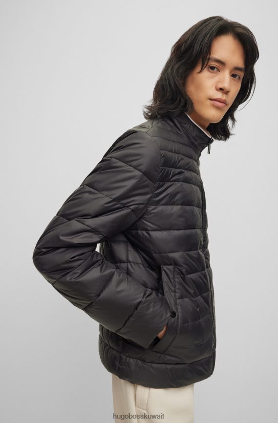 4TFNJN1972 أسود Hugo Boss سترة هوغو سوداء مبطنة مقاومة للماء مع شريط شعار ثلاثي الأبعاد