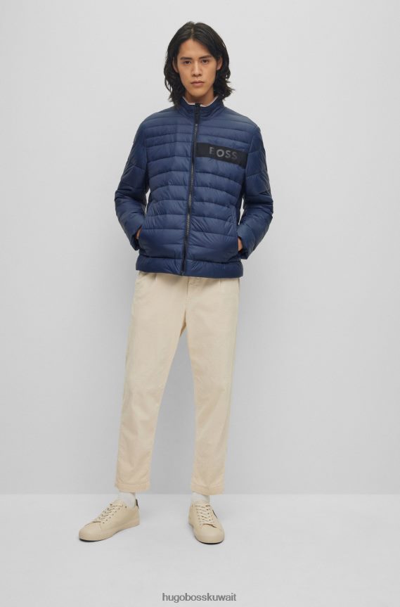 4TFNJN1973 أزرق غامق Hugo Boss سترة هوغو مبطنة مقاومة للماء باللون الأزرق الداكن مع شريط شعار ثلاثي الأبعاد