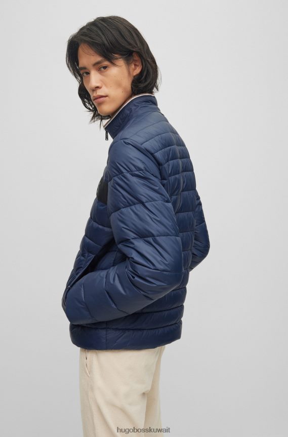 4TFNJN1973 أزرق غامق Hugo Boss سترة هوغو مبطنة مقاومة للماء باللون الأزرق الداكن مع شريط شعار ثلاثي الأبعاد