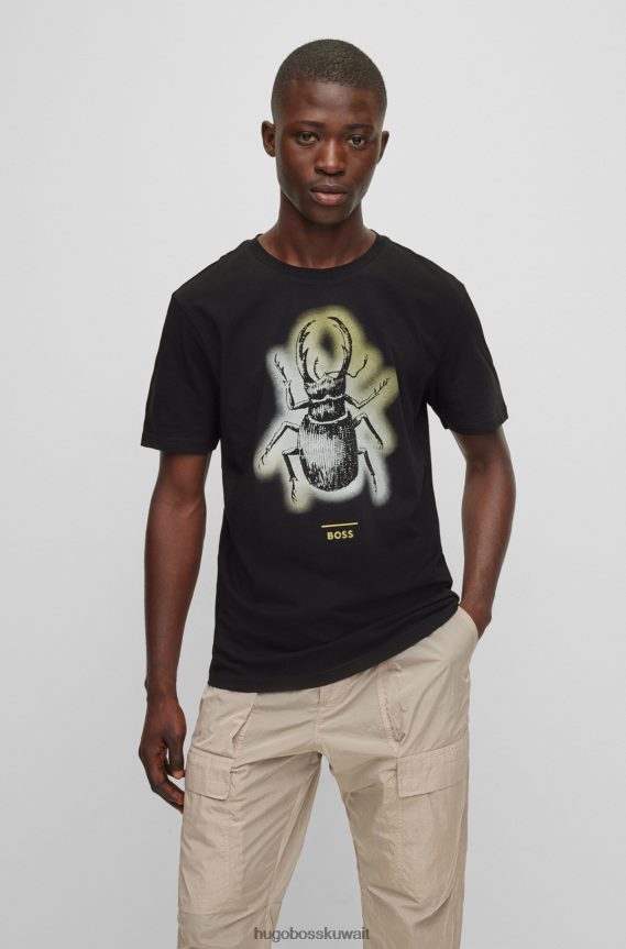 4TFNJN1975 أسود Hugo Boss تي شيرت من الجيرسي القطني مع مجموعة من الأعمال الفنية باللون الأسود من هوغو