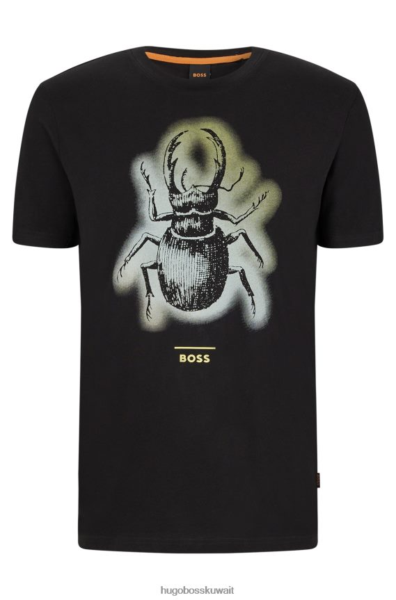 4TFNJN1975 أسود Hugo Boss تي شيرت من الجيرسي القطني مع مجموعة من الأعمال الفنية باللون الأسود من هوغو