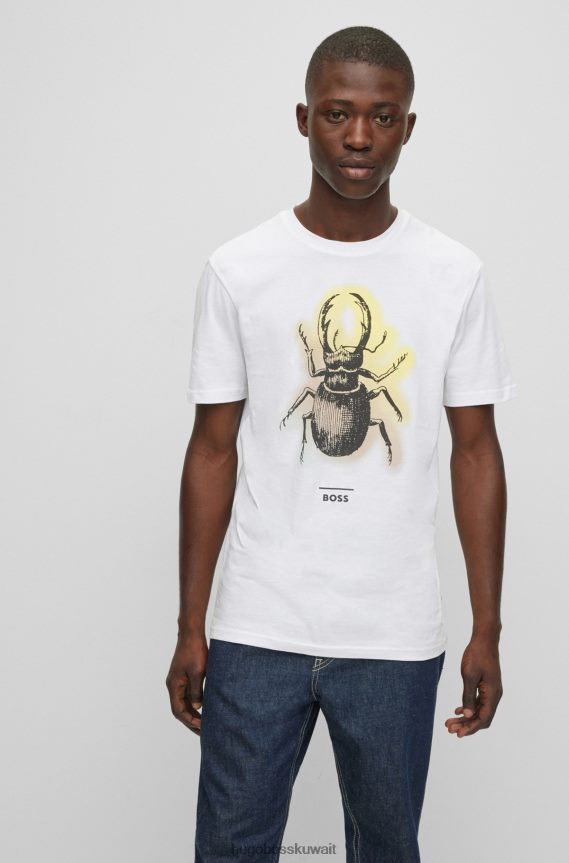 4TFNJN1976 أبيض Hugo Boss تي شيرت من الجيرسي القطني الأبيض مع مجموعة أعمال فنية من هوغو
