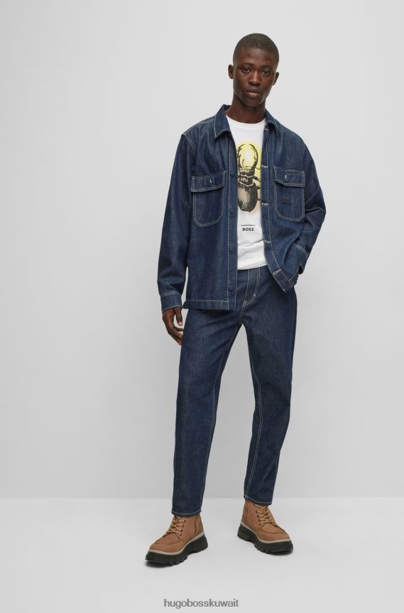 4TFNJN1976 أبيض Hugo Boss تي شيرت من الجيرسي القطني الأبيض مع مجموعة أعمال فنية من هوغو