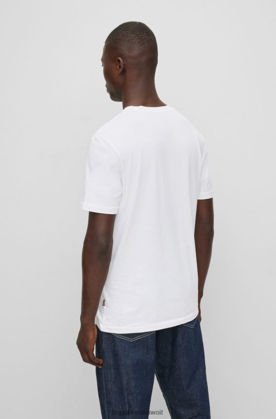 4TFNJN1976 أبيض Hugo Boss تي شيرت من الجيرسي القطني الأبيض مع مجموعة أعمال فنية من هوغو