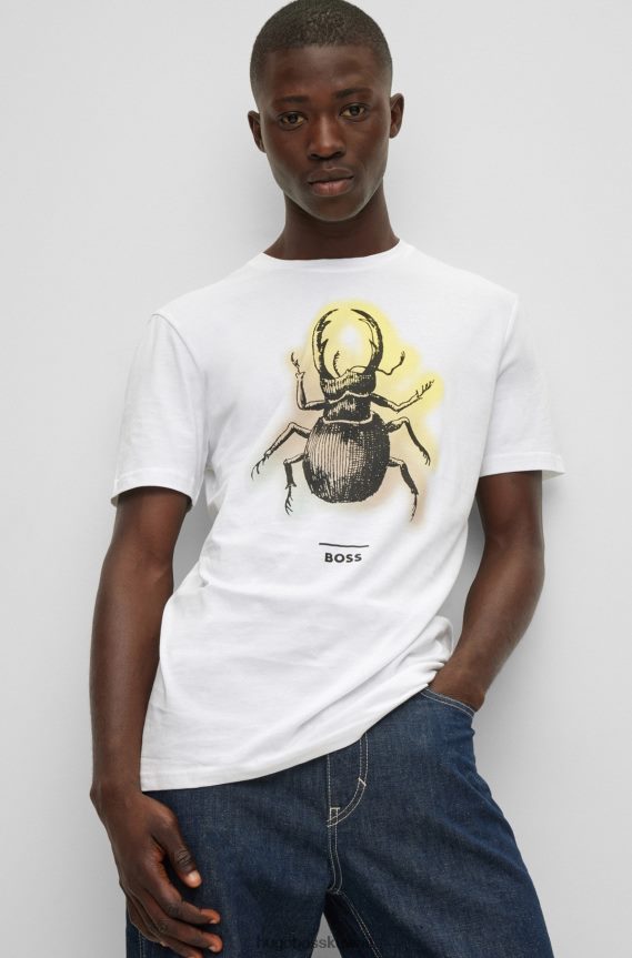 4TFNJN1976 أبيض Hugo Boss تي شيرت من الجيرسي القطني الأبيض مع مجموعة أعمال فنية من هوغو