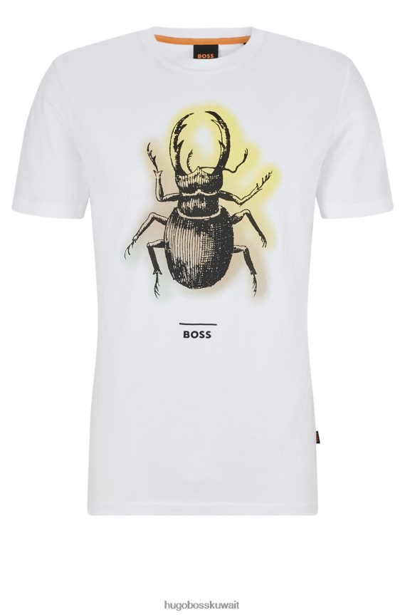 4TFNJN1976 أبيض Hugo Boss تي شيرت من الجيرسي القطني الأبيض مع مجموعة أعمال فنية من هوغو