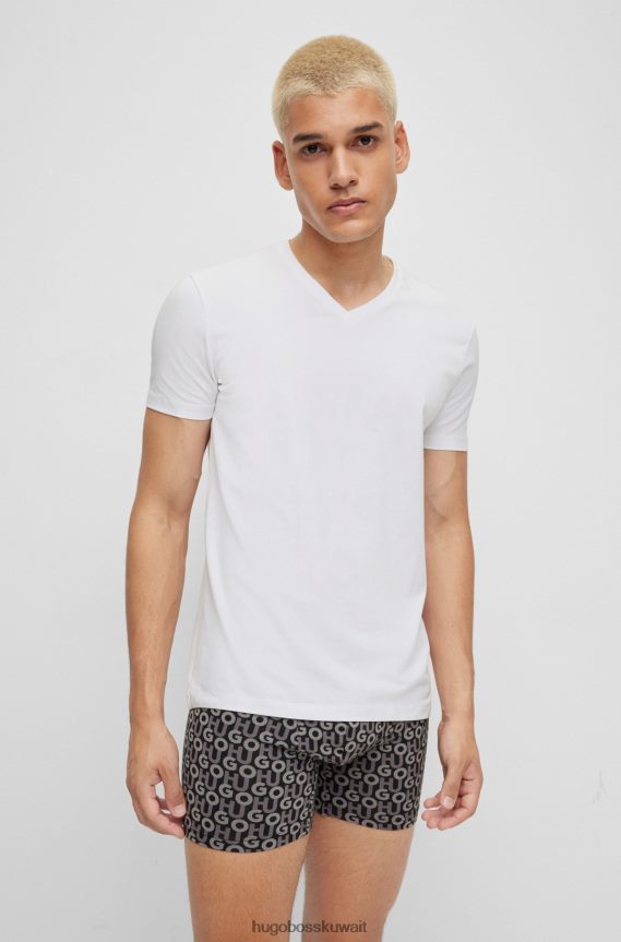 4TFNJN1977 أبيض أسود Hugo Boss حزمة من قطعتين من تيشيرتات برقبة على شكل حرف V مصنوعة من قطن الجيرسيه المطاطي باللون الأبيض