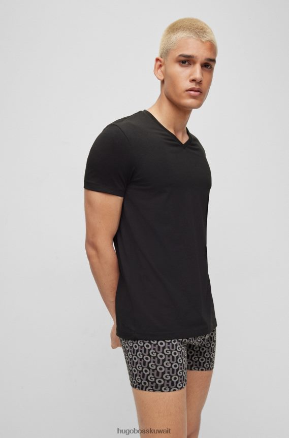 4TFNJN1977 أبيض أسود Hugo Boss حزمة من قطعتين من تيشيرتات برقبة على شكل حرف V مصنوعة من قطن الجيرسيه المطاطي باللون الأبيض