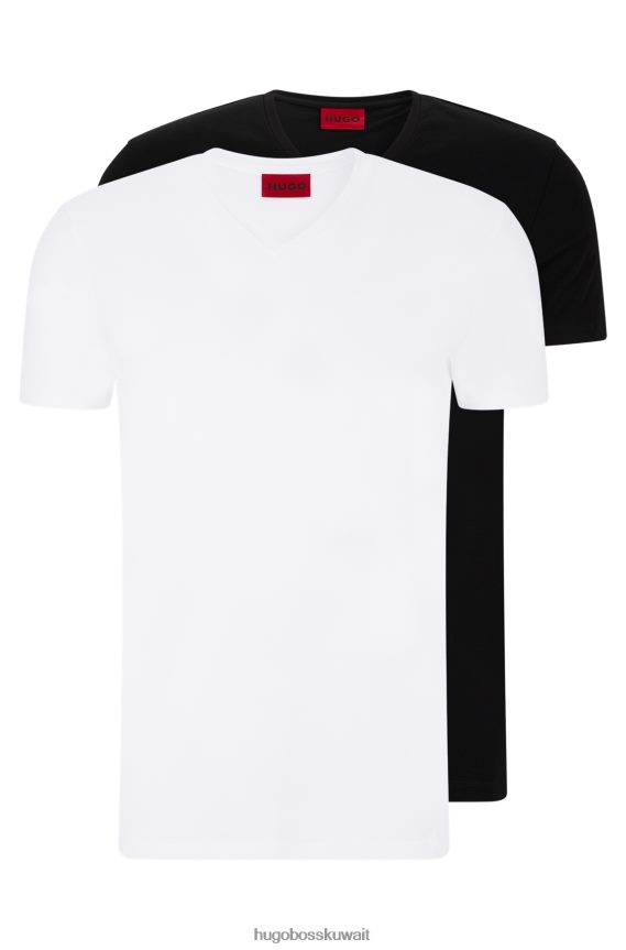 4TFNJN1977 أبيض أسود Hugo Boss حزمة من قطعتين من تيشيرتات برقبة على شكل حرف V مصنوعة من قطن الجيرسيه المطاطي باللون الأبيض