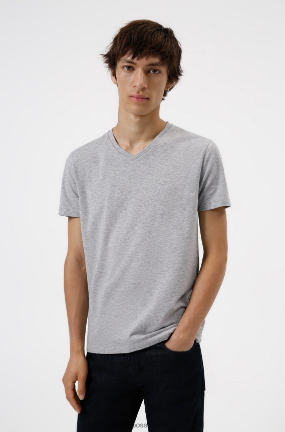 4TFNJN1978 رمادي فاتح Hugo Boss حزمة من قطعتين من تيشيرت Hugo باللون الرمادي الفاتح برقبة على شكل حرف V مصنوعة من قطن الجيرسيه المطاطي