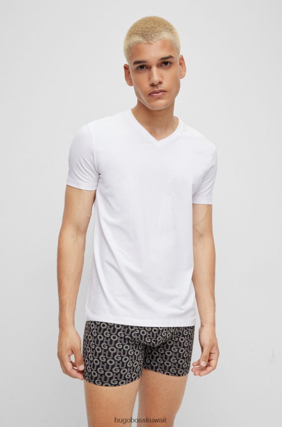 4TFNJN1979 أبيض Hugo Boss Hugo White - حزمة من قطعتين من تي شيرتات برقبة على شكل حرف V مصنوعة من قطن الجيرسيه المطاطي
