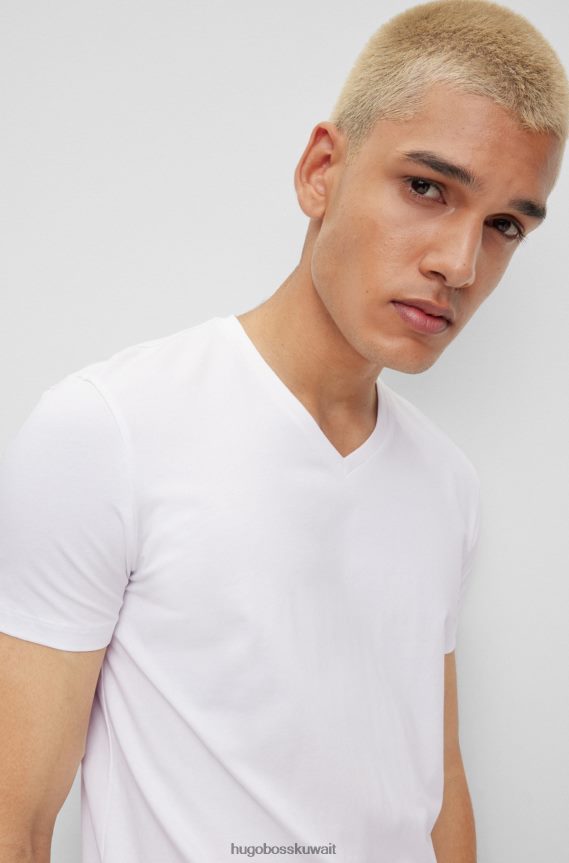4TFNJN1979 أبيض Hugo Boss Hugo White - حزمة من قطعتين من تي شيرتات برقبة على شكل حرف V مصنوعة من قطن الجيرسيه المطاطي