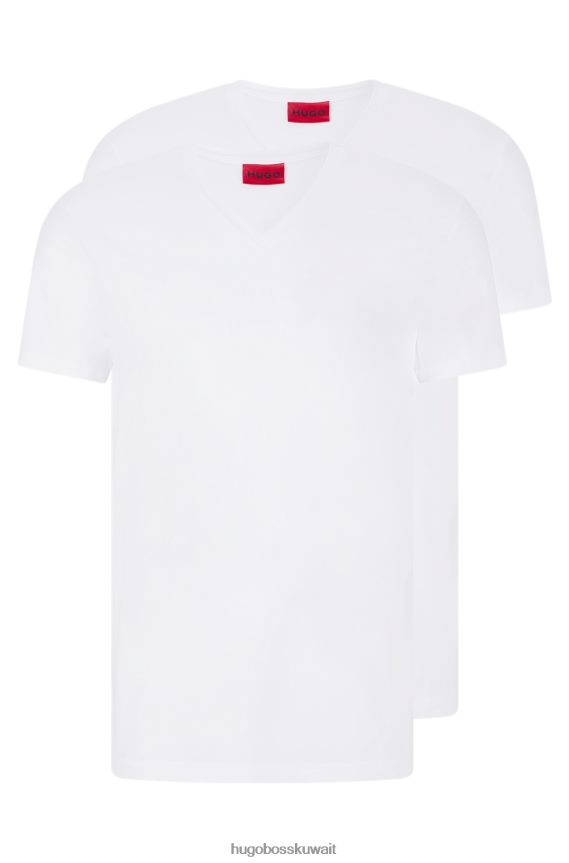 4TFNJN1979 أبيض Hugo Boss Hugo White - حزمة من قطعتين من تي شيرتات برقبة على شكل حرف V مصنوعة من قطن الجيرسيه المطاطي