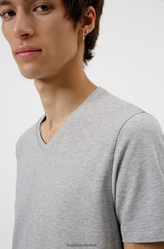 4TFNJN1980 رمادي فاتح Hugo Boss Hugo - حزمة من قطعتين من تيشيرتات برقبة على شكل حرف V مصنوعة من قطن الجيرسيه المطاطي باللون الرمادي الفاتح