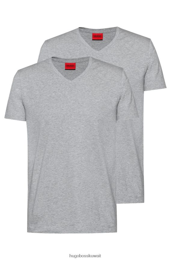 4TFNJN1980 رمادي فاتح Hugo Boss Hugo - حزمة من قطعتين من تيشيرتات برقبة على شكل حرف V مصنوعة من قطن الجيرسيه المطاطي باللون الرمادي الفاتح