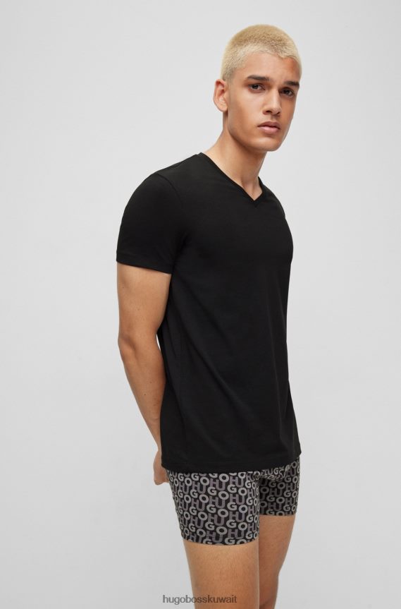 4TFNJN1981 أسود Hugo Boss حزمة من قطعتين من تيشيرتات برقبة على شكل حرف V مصنوعة من قطن الجيرسيه المطاطي باللون الأسود