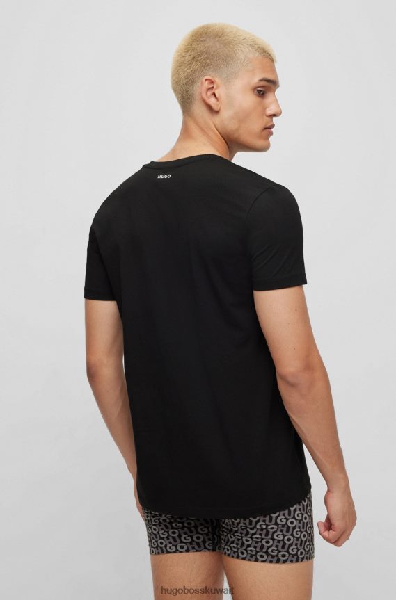 4TFNJN1981 أسود Hugo Boss حزمة من قطعتين من تيشيرتات برقبة على شكل حرف V مصنوعة من قطن الجيرسيه المطاطي باللون الأسود