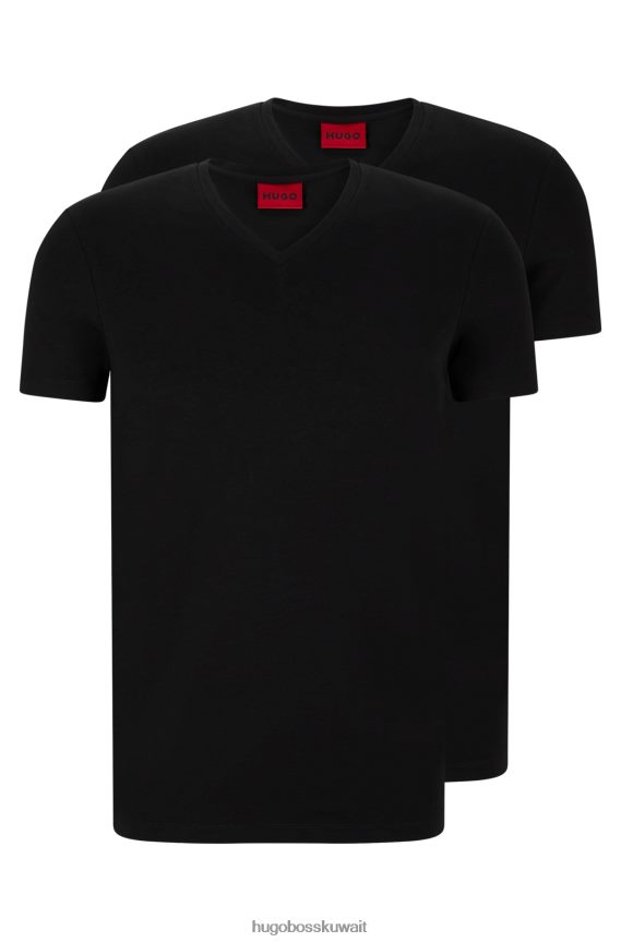 4TFNJN1981 أسود Hugo Boss حزمة من قطعتين من تيشيرتات برقبة على شكل حرف V مصنوعة من قطن الجيرسيه المطاطي باللون الأسود