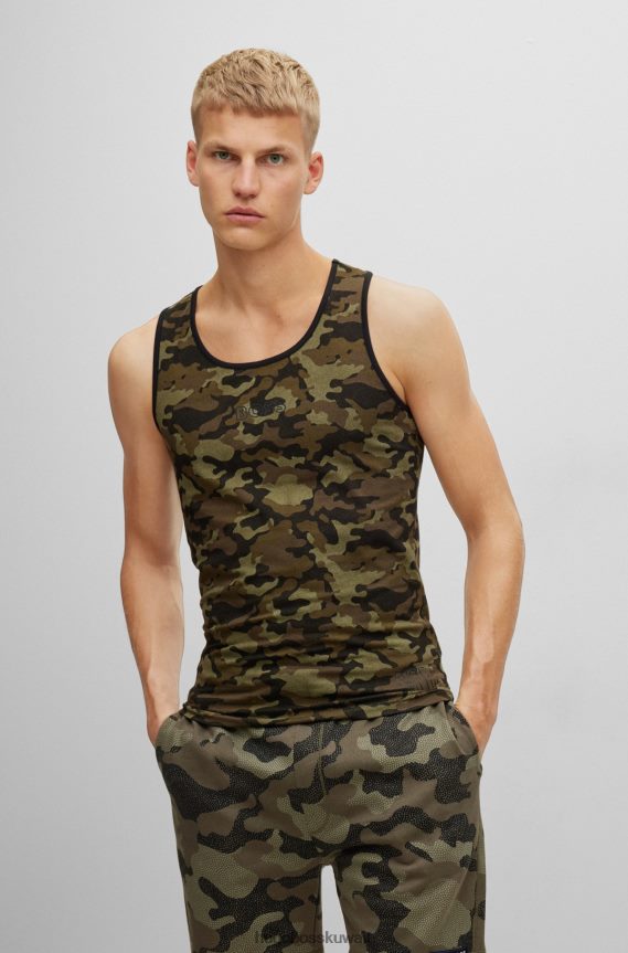 4TFNJN1982 أخضر غامق Hugo Boss & NBA سترة داخلية ضيقة بطبعة مموهة