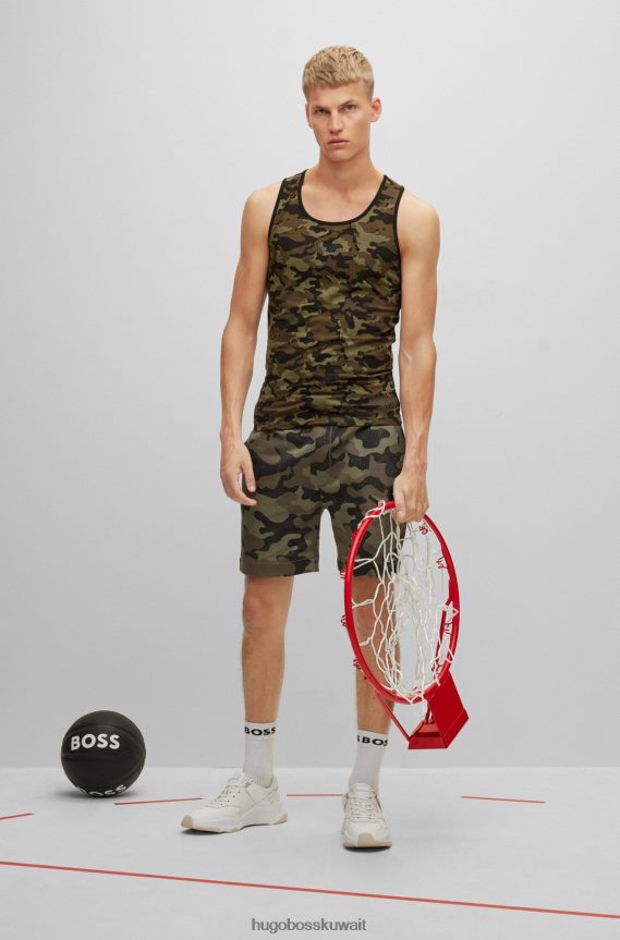 4TFNJN1982 أخضر غامق Hugo Boss & NBA سترة داخلية ضيقة بطبعة مموهة