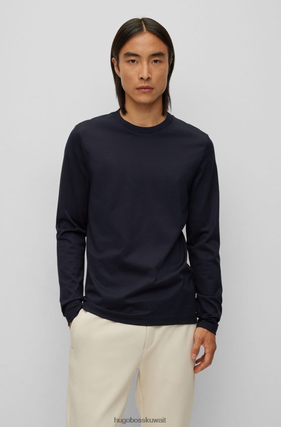 4TFNJN1984 أزرق غامق Hugo Boss تي شيرت من القطن المرسيري بقصة ضيقة مع هيكل غني باللون الأزرق الداكن