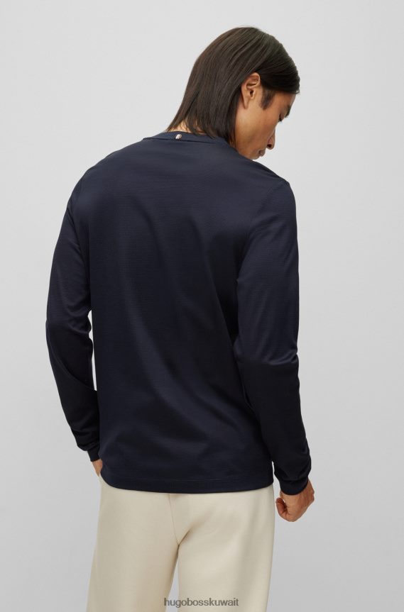 4TFNJN1984 أزرق غامق Hugo Boss تي شيرت من القطن المرسيري بقصة ضيقة مع هيكل غني باللون الأزرق الداكن