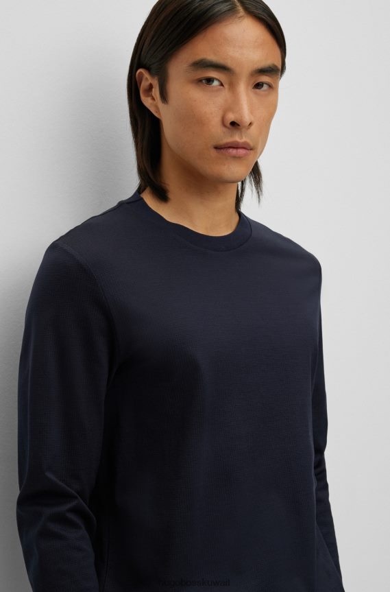 4TFNJN1984 أزرق غامق Hugo Boss تي شيرت من القطن المرسيري بقصة ضيقة مع هيكل غني باللون الأزرق الداكن