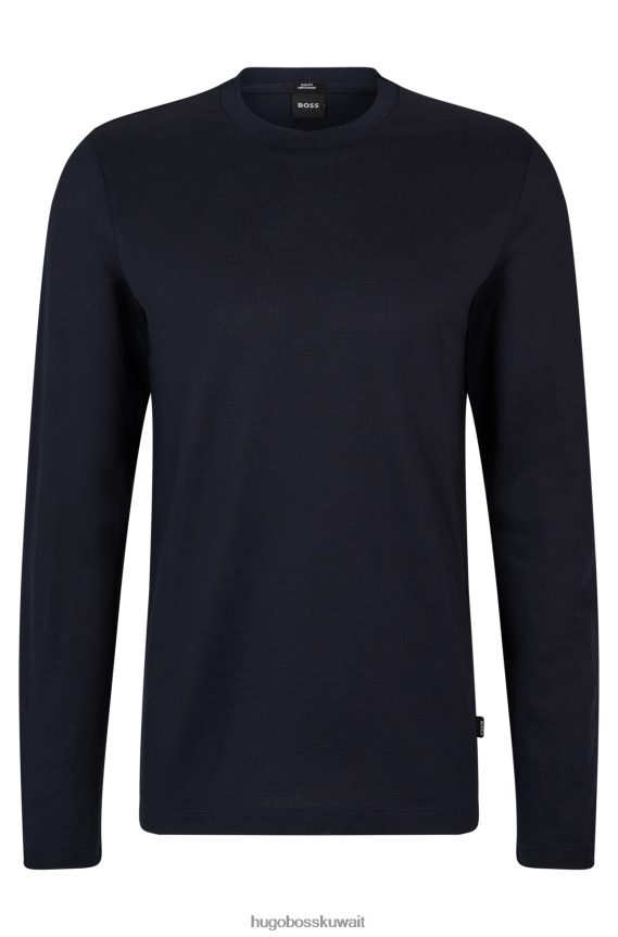 4TFNJN1984 أزرق غامق Hugo Boss تي شيرت من القطن المرسيري بقصة ضيقة مع هيكل غني باللون الأزرق الداكن